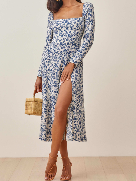 

Bishop Sleeve Square Neck Casual Dresses, Color1, Midi Dresses