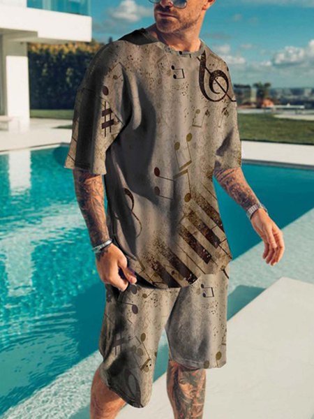 

Music Short Sleeve Suits, As picture, Men's sets
