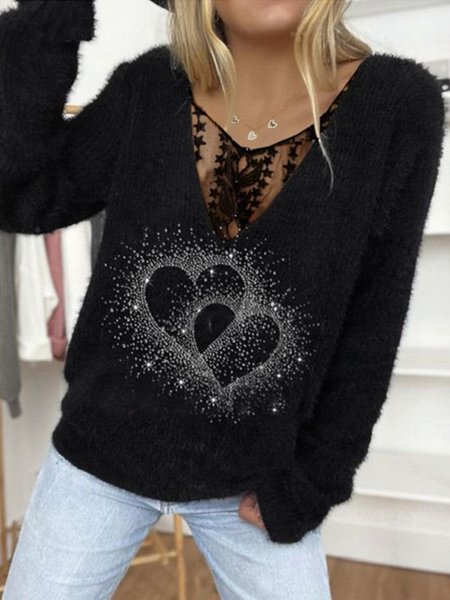

Geometric Casual V Neck Shirts & Tops, Black, Tops
