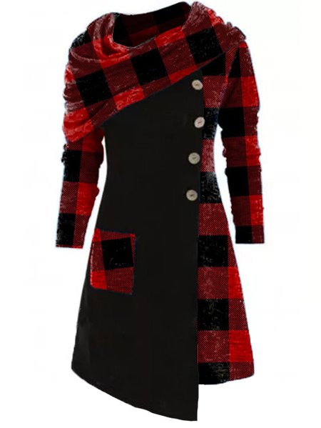 

Checked/Plaid Casual Cowl Neck Dresses, Black, Midi Dresses