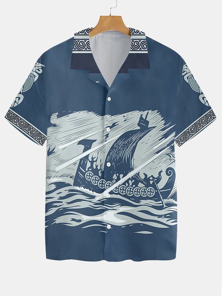 

Vintage Viking Seaboat Hawaiian Shirt, Navy blue, Men's Floral shirt