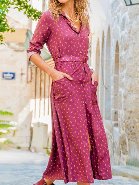 

Rosso Floreale Cotone miscele Vintage Abito, Midi Dresses