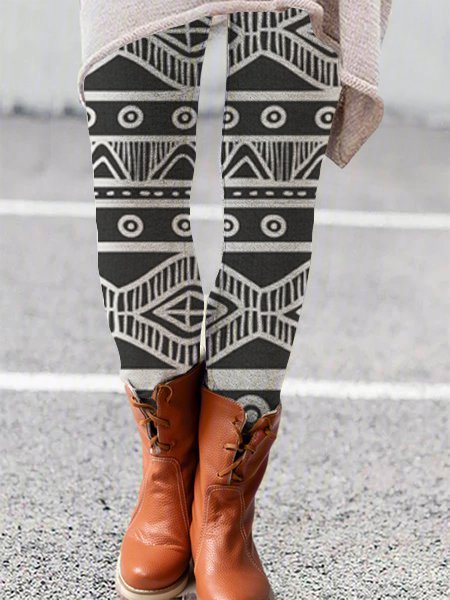 

Ethnic pattern print high-waist stretch yoga leggings, As picture, Leggings