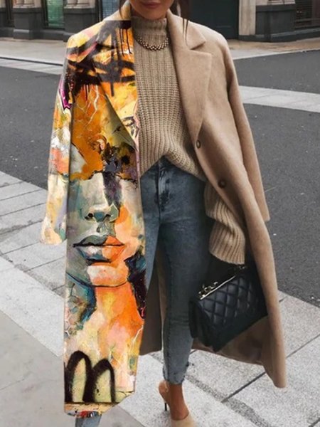 

Vintage Casual Simple Color Block Simple Loosen Outerwear, As picture, Coats