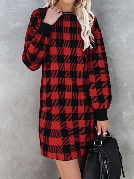 

Loosen Casual Crew Neck Dresses, Deep red, Mini Dresses