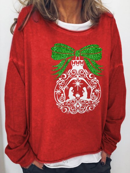 

Blessed pattern printed round neck long-sleeved sweatshirt, Red, Hoodies&Sweatshirts