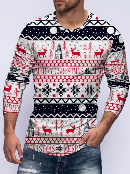 

Christmas Graphic Long Sleeve Casual T-shirt, As picture, T-shirt