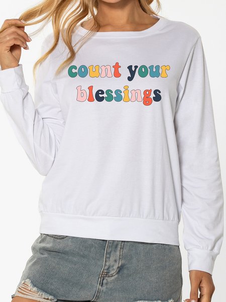 

Unocis Count Your Blessings Print Round Neck Sweatshirt, White, Sweatshirts