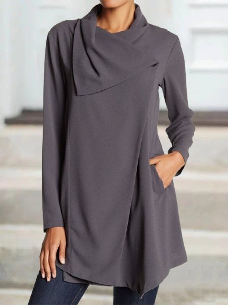 

Lapel Casual Long Sleeve Button Loosen Solid Shirts & Tops, Gray, Tops