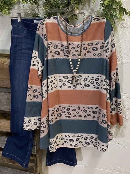 

Animal Crew Neck Loosen Shirts & Tops, As picture, Tops