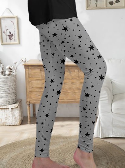 

Star Printed Basics Skinny Printed Elastic Waist Long Pants, Gray, Leggings