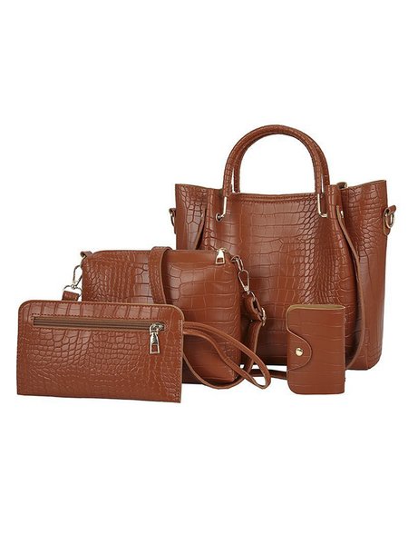 

Simple Crocodile Pattern Single Shoulder Messenger Bag Handbag 4 Piece, Brown, Women's Bags