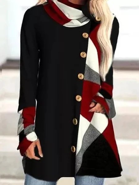 

Cotton Blends Casual Geometric Tops, Multicolor, Long sleeve tops