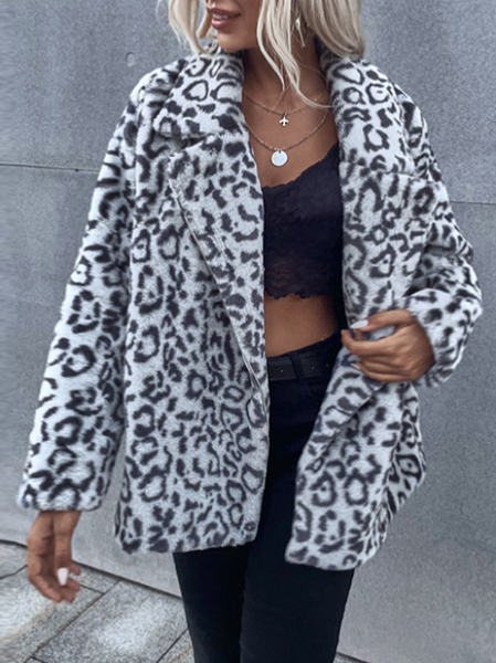 

Lapel Off Shoulder Loosen Vintage Outerwear, Leopard, Coats