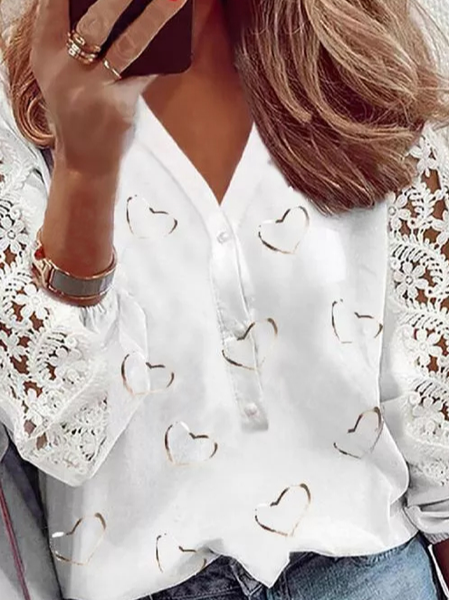 

Geometric Elegant Shirts & Tops, White, Long sleeve tops
