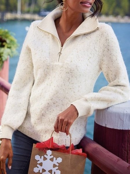 

Casual Stand Collar Solid Sweater, Apricot, Sweaters