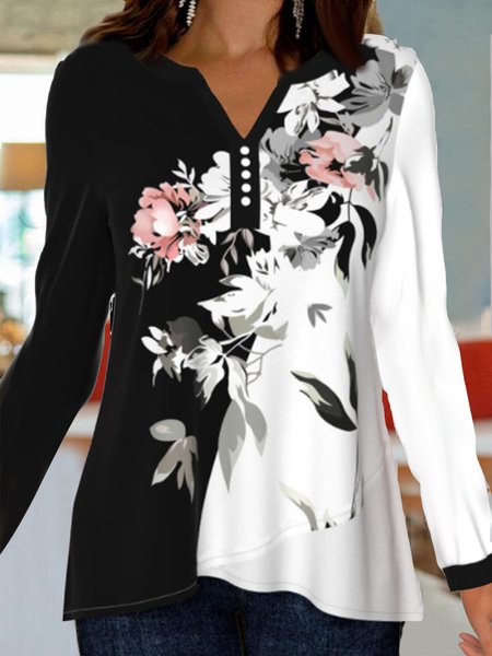 

Elegant Floral Color Block Shirts & Tops, Black-white, Blouses & Shirts