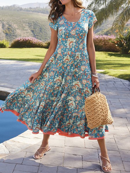 

Plants Crew Neck Dresses, Lake blue, Maxi Dresses