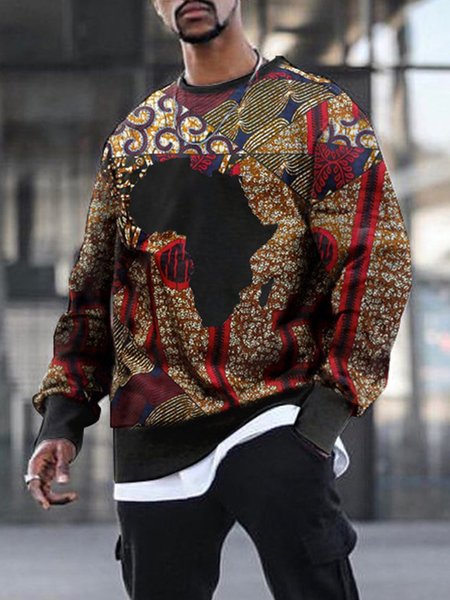 

Retro Map Graphic Long Sleeve Casual Sweatshirt, As picture, Sweater