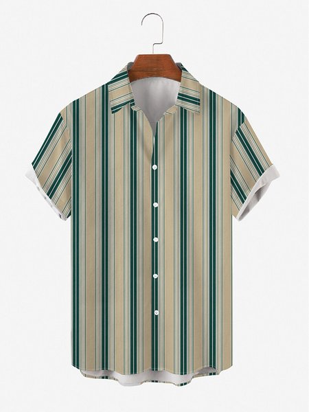 

Shirt Collar Short Sleeve Striped Shirts & Tops, As picture, Men's Floral shirt