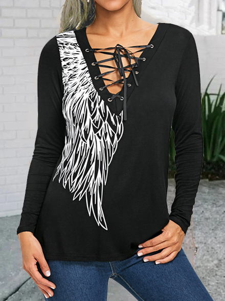

Cross Front Feather Shirts & Tops, Black, Tops
