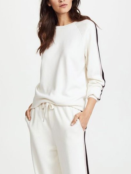 

Crew Neck Loosen Plain Household Top, White, Tops