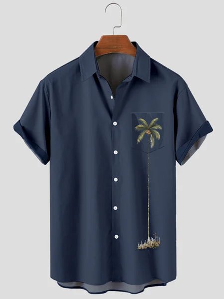 

Hawaiian Retro Coconut Tree Men's Casual Short-sleeved Shirt, Navy blue, Shirts ＆ Blouse