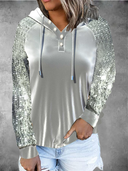 

Geometric glittering plain velvet Korean velvet gorgeous holiday top, Gray, Long sleeve tops