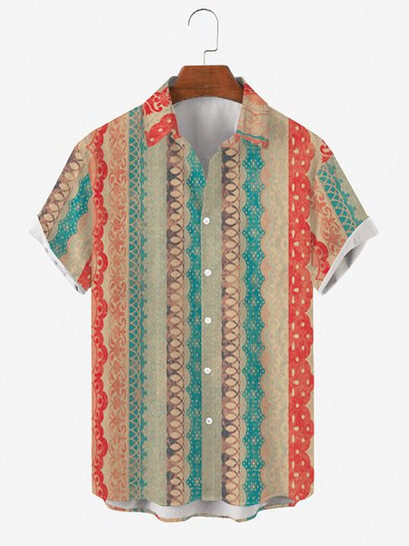 

Vacation Striped Shirt Collar Shirts & Tops, As picture, Men's Floral shirt