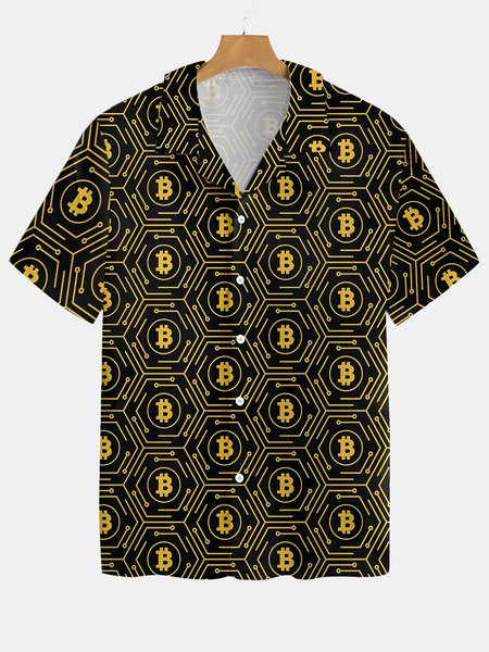 

Vintage Bitcoin Hawaiian Short Sleeve Shirt, As picture, Men's Floral shirt