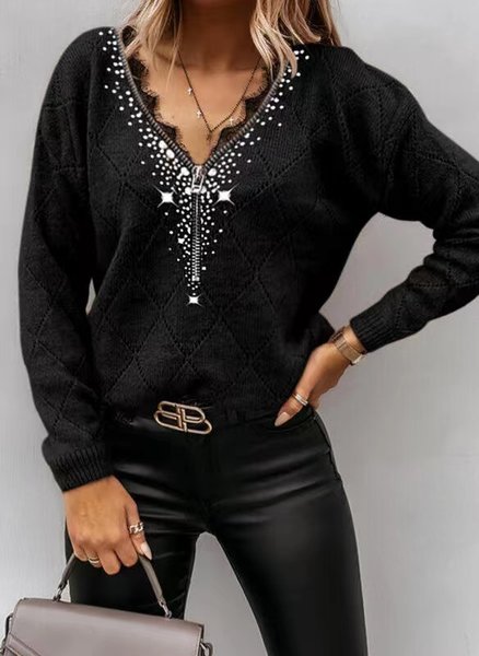 

Loosen Jacquard Sweater, Black, Sweaters & Cardigans