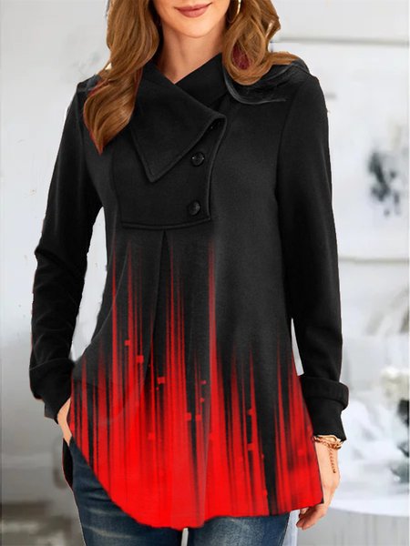 

Abstract Lapel Long Sleeve Hippie Shirts & Tops, Black, T-Shirts
