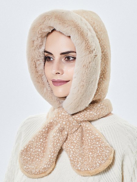 

Simple Polka Dot Plus Velvet Warm Hat, Khaki, Women Hats