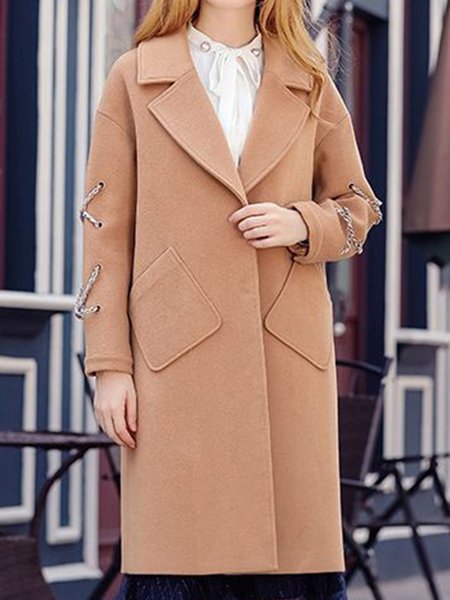 

Lapel Elegant Solid Long sleeve Outerwear, Khaki, Coats