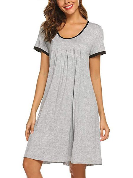 

Casual Crew Neck Solid Mini Short Sleeves Knitting Dress, Light gray, Mini Dresses