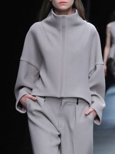

Simple Casual Stand Collar Outerwear, As picture, Jackets