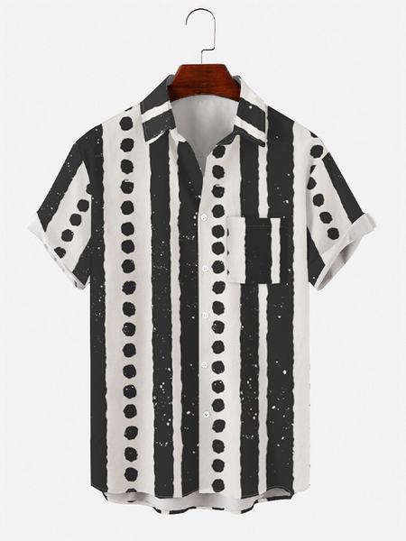 

Shirt Collar Casual Shirts & Tops, Black-white, Men's Floral shirt