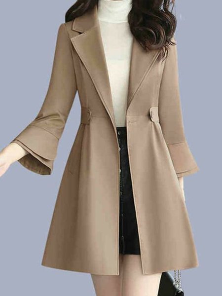 

Elegant Lapel Long sleeve Outerwear, Khaki, Coats