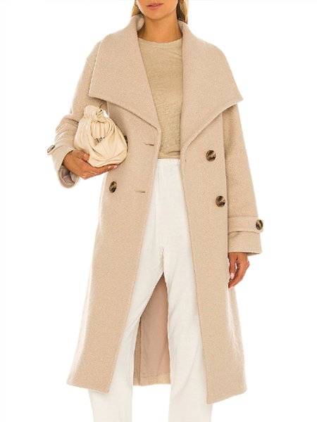

Elegant Lapel Buttoned Outerwear, As picture, Coats
