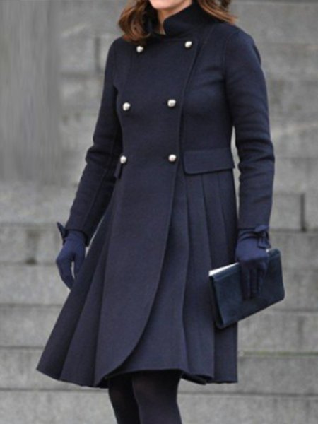 

Elegant Stand Collar Solid Formal Dress, As picture, Midi Dresses