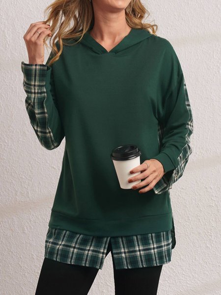

Hooded Loosen Off Shoulder Grid Sweatshirts, Deep green, Sweatshirts & Hoodies