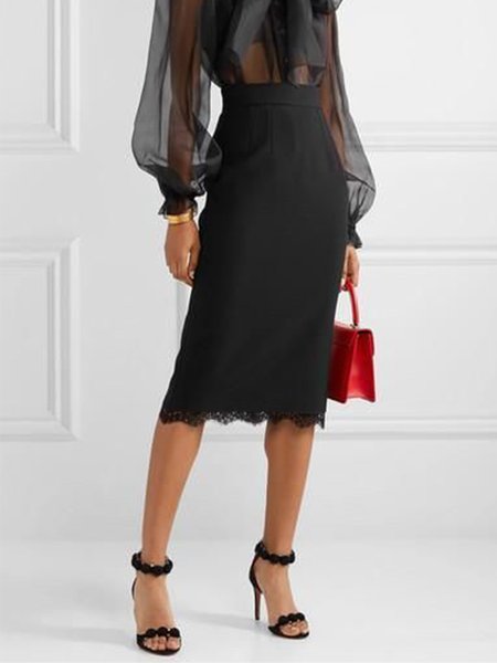 

Lady Solid Regular Fit Skirt, Black, Midi Skirts