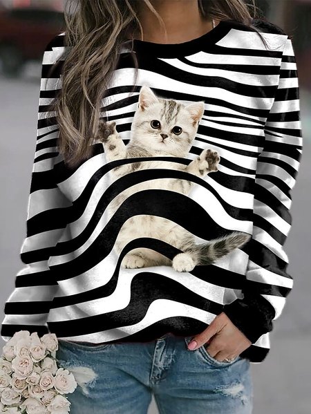 

Cat Cotton Blends Loosen Sweatshirt, Black-white, Sweatshirts & Hoodies