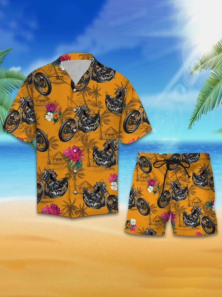 

Printed Outdoor Pockets Short Sleeve Suits, Multicolor, Men's sets