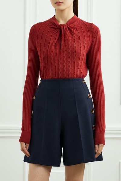 

Elegant,Vintage Knot Front Yarn/Wool Yarn Vintage Sweater, Red, Pullovers