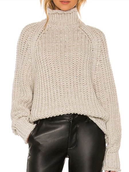 

Casual Solid High Neck Loosen Sweater, As picture, Pullovers