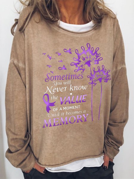 

Purple Ribbon Text Print Round Neck Long Sleeve Sweatshirt, Light brown, Hoodies&Sweatshirts
