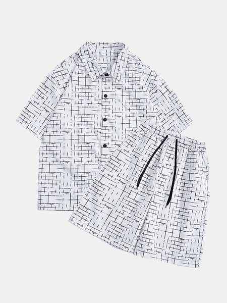

Street Striped Short Sleeve Suits, White, Men's sets