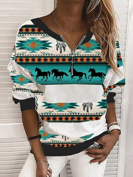 

Animal V-Neckline Casual Loosen Off Shoulder Sweatshirt, Green, Sweatshirts & Hoodies