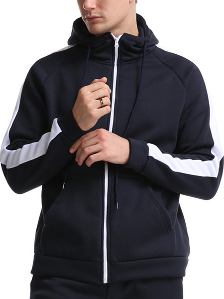 

Men's Panelled Hooded Sports Knit Jacket, Navyblue, Outerwear